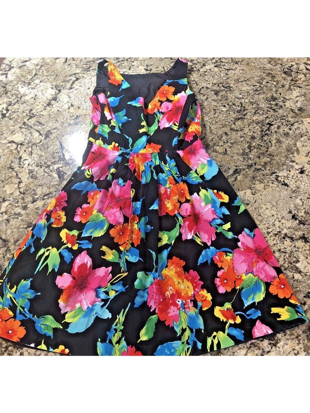 Size 6 Denver Hayes Womens Dress Black Bright Floral Fun Keen Length Nice Colors - Picture 9 of 11